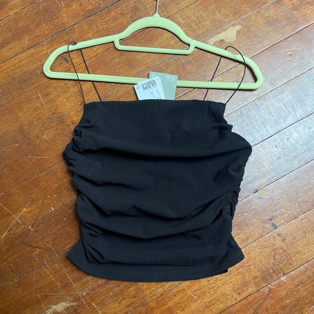 H&M Black Ruched Camisole Crop Top